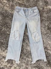 Free People We the Free Maggie Mid-Rise Straight-Leg Jeans Size 27 Chewed Hem