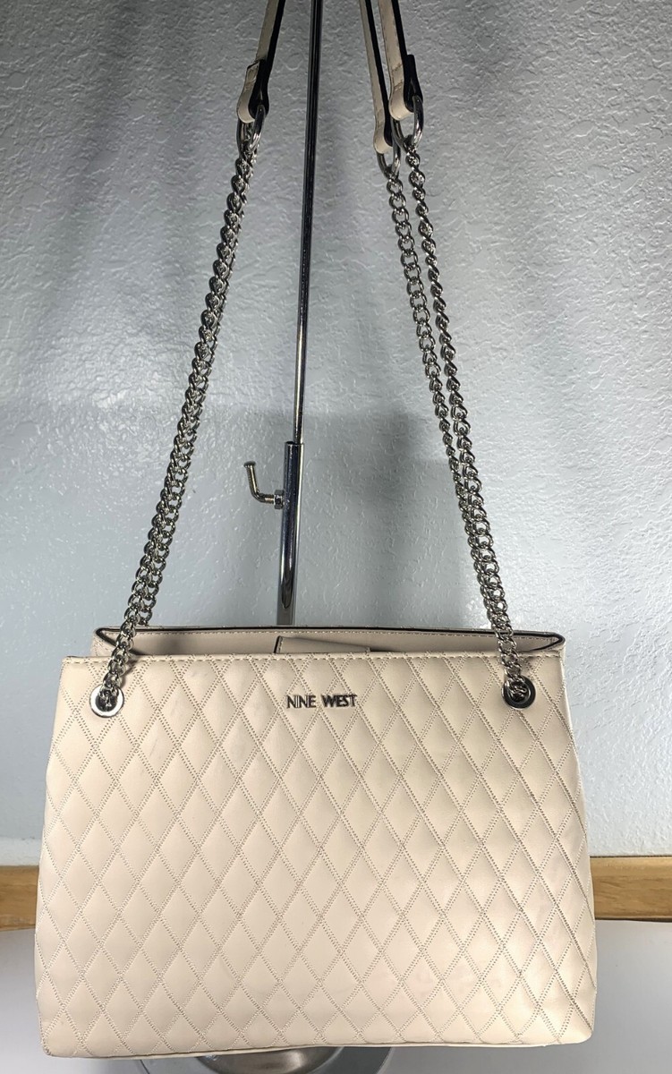 Nine West Bag Cream Quilted Chain Straps Purse Shoulder Tote 