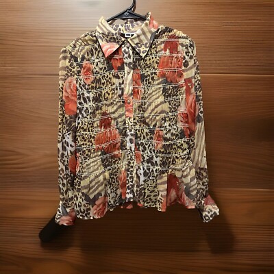 St. John Sport by Marie Gray Multi Colored Sheer Floral Long Sleeve Blouse S