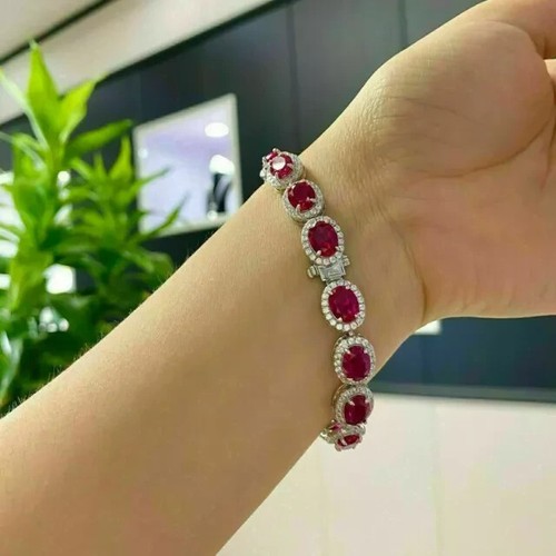 12 Ct Lab Created Ruby Diamond Women's Tennis Bracelet 14K White Gold Plated - Picture 3 of 6