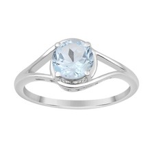 7MM Round Shape Aquamarine 925 Sterling Silver Solitaire Split Shank Women Ring