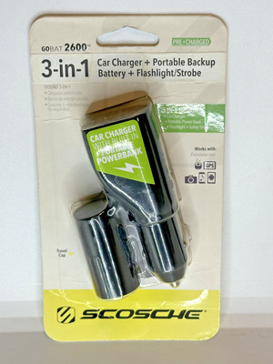 NEW Scosche GoBat 2600 Power To Go +Car Charger/Portable Power Bank