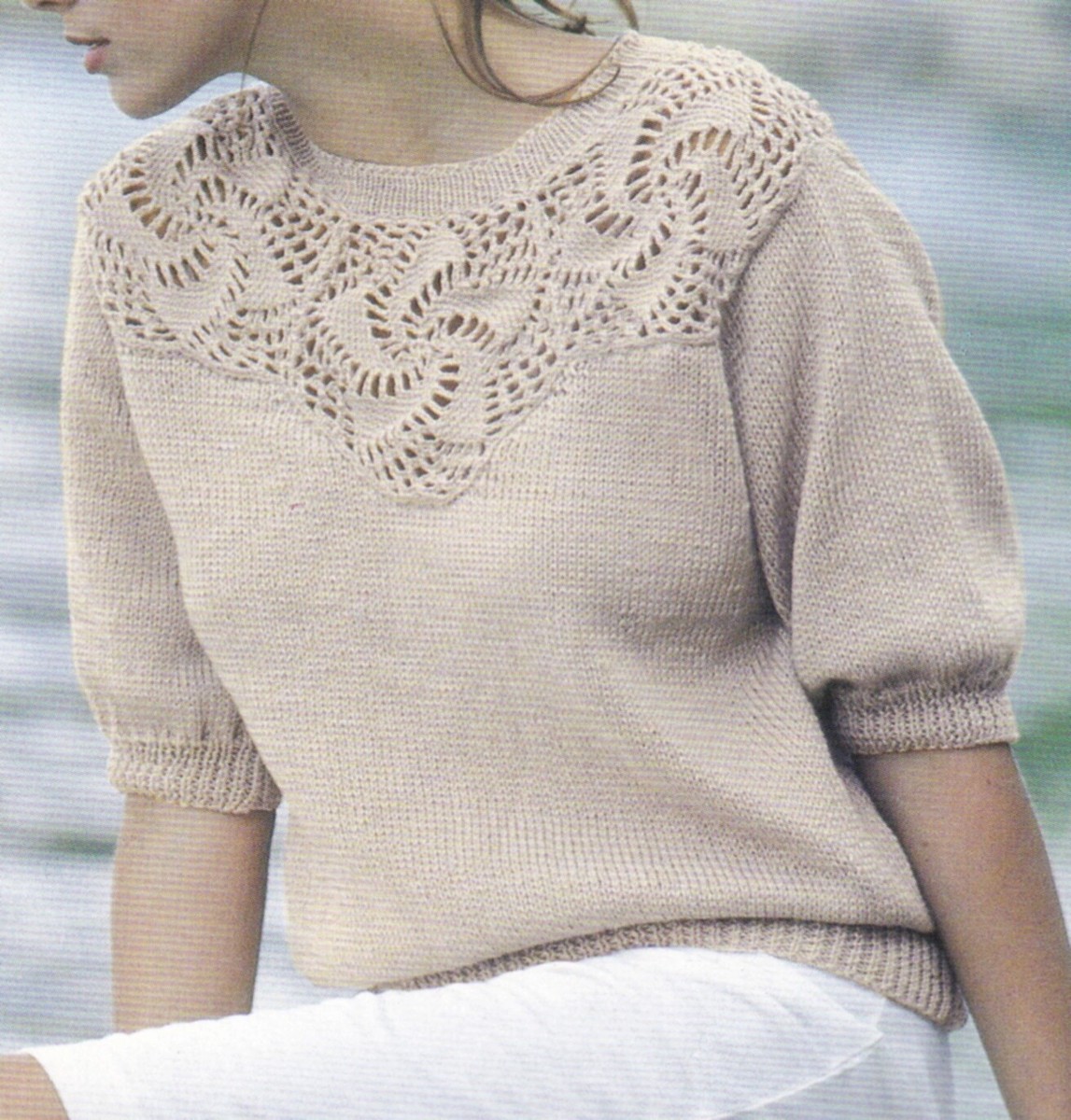 Knitting Crochet Pattern (crochet) Neckline (knitted) Sweater DK 4ply  30-42