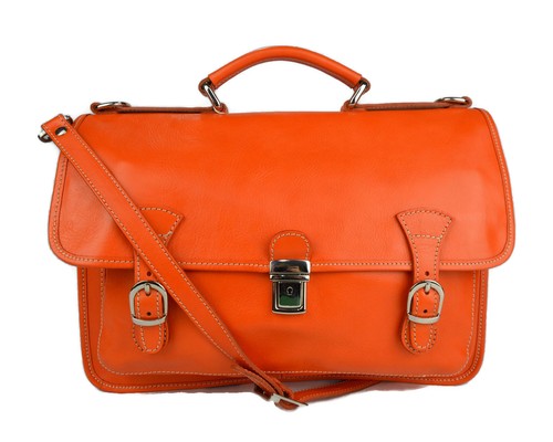 Borsa uomo donna cartella valigetta zaino uomo 24 ore vera pelle arancione  | eBay