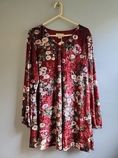 Loveriche Womens L Floral Boho Faux Velvet LD42500 Wine Mix Dress