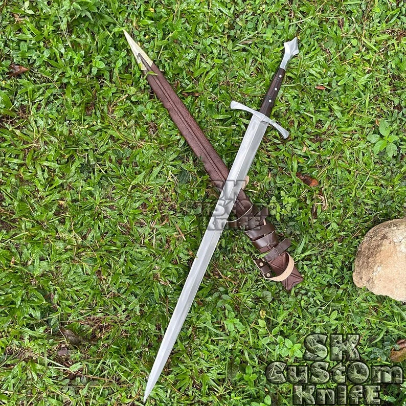 Espada Vikinga Hecha a Mano 5160 Resorte Acero Templado Aceite Doble Borde Espada 38" Foto 4 de 4