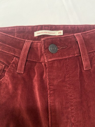 Jeans Levi's donna 725 bootcut velluto a coste 26x31 pantaloni vita alta rosso bordeaux - Foto 4 di 12