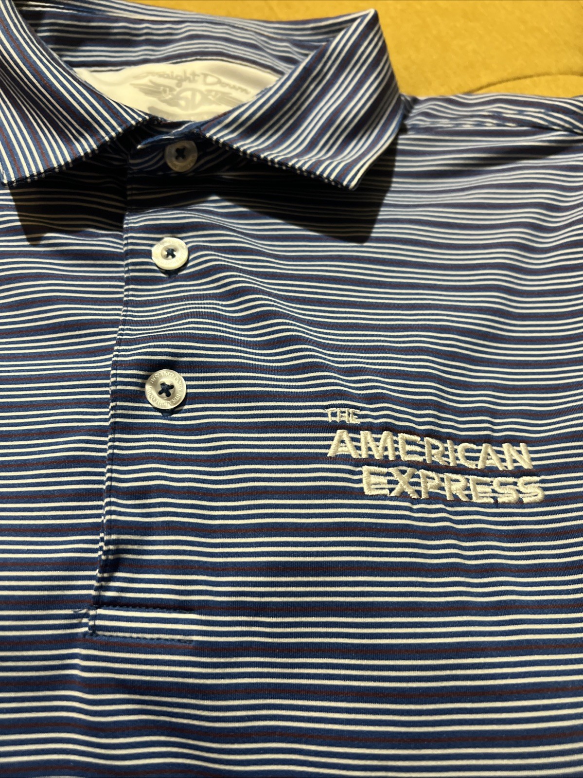 American Express Polo Shirt Mens Medium Straight Down Logo PGA West Sleeve Fre🎁