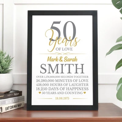 BEECREATIVE 50th Wedding Anniversary Gifts 50 Years Personalised Golden Wedding Anniversary