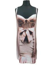 Moschino Cheap & Chic Dress corset Print Shift dress UK 14 EU 42 black pink FLAW