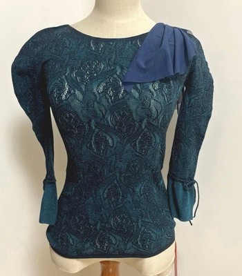 Chacott Tulle Motif Knit Top with Flower Design & Ruffle Sleeves