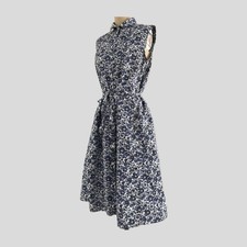 Uniqlo Blue White Floral Sleeveless A Line Cotton Midi Sun Dress Pockets M