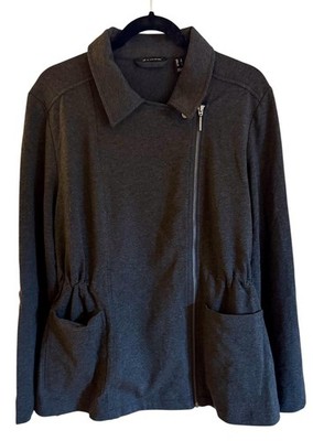 H by Halston Jacket Womens Large Gray Asymmetrical Zip Ruched Waist Pockets
