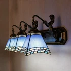 3-light Vanity Bathroom Vintage Tiffany Wall Lighting Fixture Blue Stained Glass