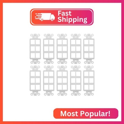 6-Port Decorator Keystone Insert, Wall Plate Adapter, 6 Port, 10 Pack White