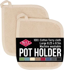 Ritz Royale Collection 100% Cotton Terry Cloth Pot Holder Set, Kitchen Hot Pad,