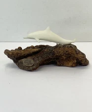 John Perry Sea Life Sculpture Dolphin On Burl Wood Base Vintage - 7”