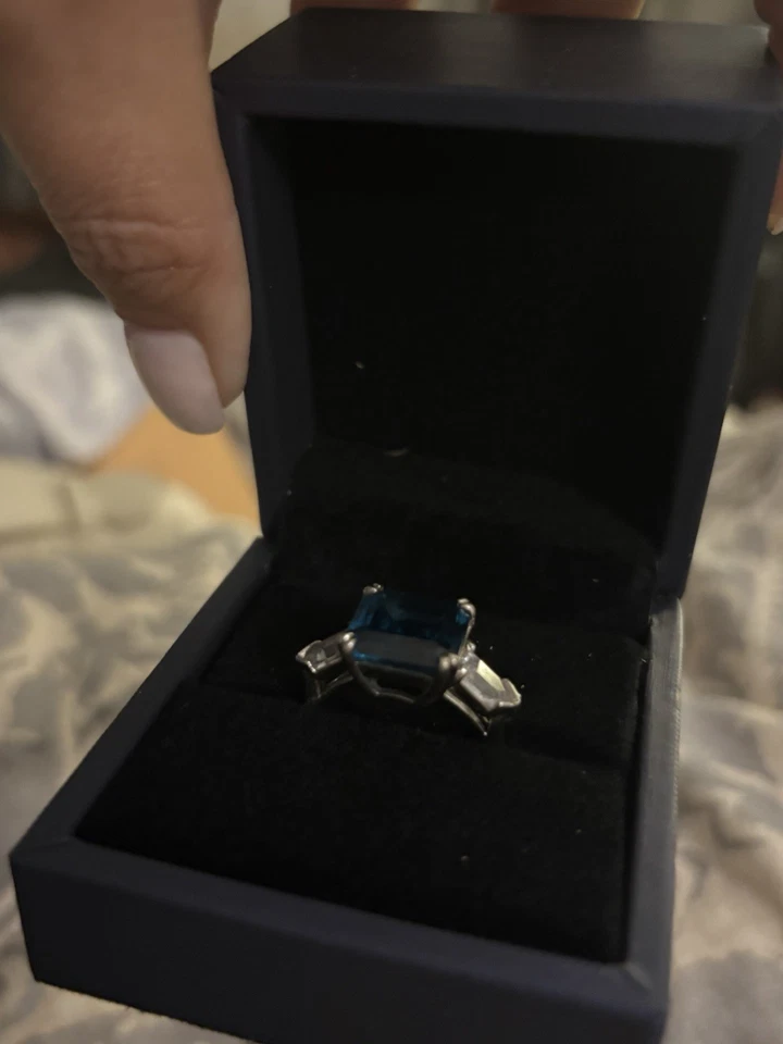 Anillo de cóctel de plata esterlina topacio azul Londres con baguettes talla 10 Foto 3 de 4