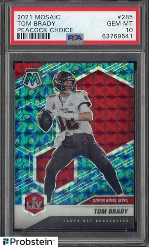 2021 Panini Mosaic Peacock Choice Prizm #285 Tom Brady Buccaneers PSA 10
