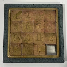 Vintage Solid Brass & Marble 1 - 15 Slide Puzzle Desk Game Handmade In England