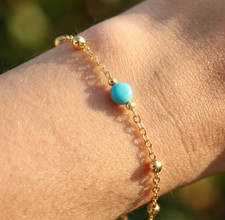 Elegant Gold Color Brass Turquoise Bracelet  Minimalist Boho Beaded Chain Wrist
