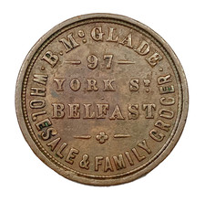 Rare 19th c. Ireland Belfast Edward St. farthing token B McGlade grocer W# 5480R