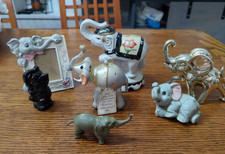 Vintage LOT OF 7 Miniature ELEPHANTS Various Materials and Sizes 6 " to 2.5"
