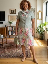 Vintage Koret Two-piece Women s Suit Set Pleated Skirt Short Sleeve Blazer 16WP