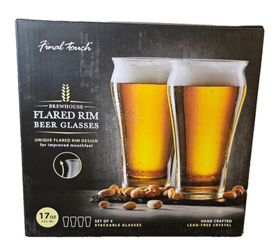 Final Touch Flared Rim Beer Glasses 17 oz - Clear Crystal Brewhouse - 4 Glasses