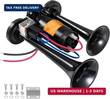 Electric Air Horn for Truck 150dB Super Loud Black Horns Dual Trumpet with Compr