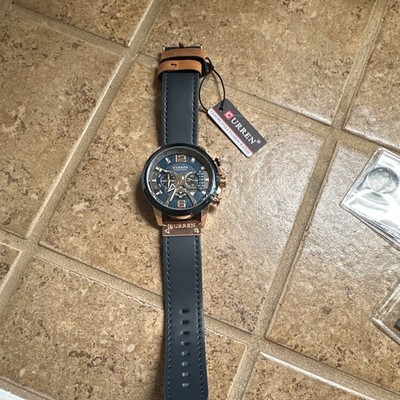 CURREN Men's Quartz Chronograph Date Blue Dial Blue Leather Strap Watch