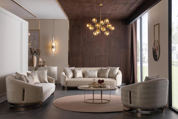 Beiges Wohnzimmer Set Polstergarnitur 2X 3-Sitzer Relaxsessel 3Tlg-image