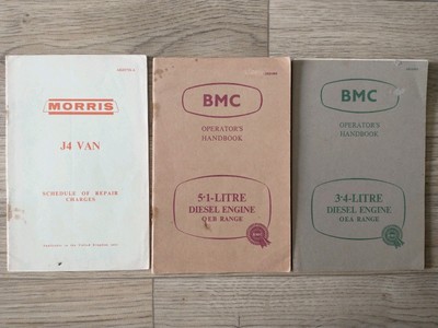 Morris J4 Van BMC 5.1 and 3.4 Litre Diesel Engine Operators Handbooks SET 3 USED