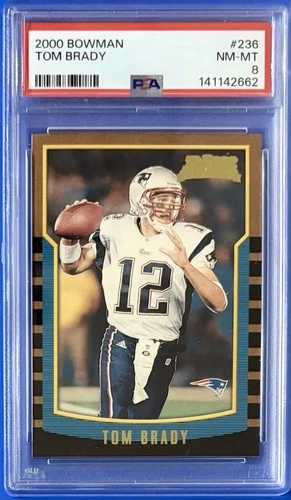 Tom Brady, 2000 Bowman Football Rookie Card RC #236 PSA 8 NM-MT, Patriots QB!