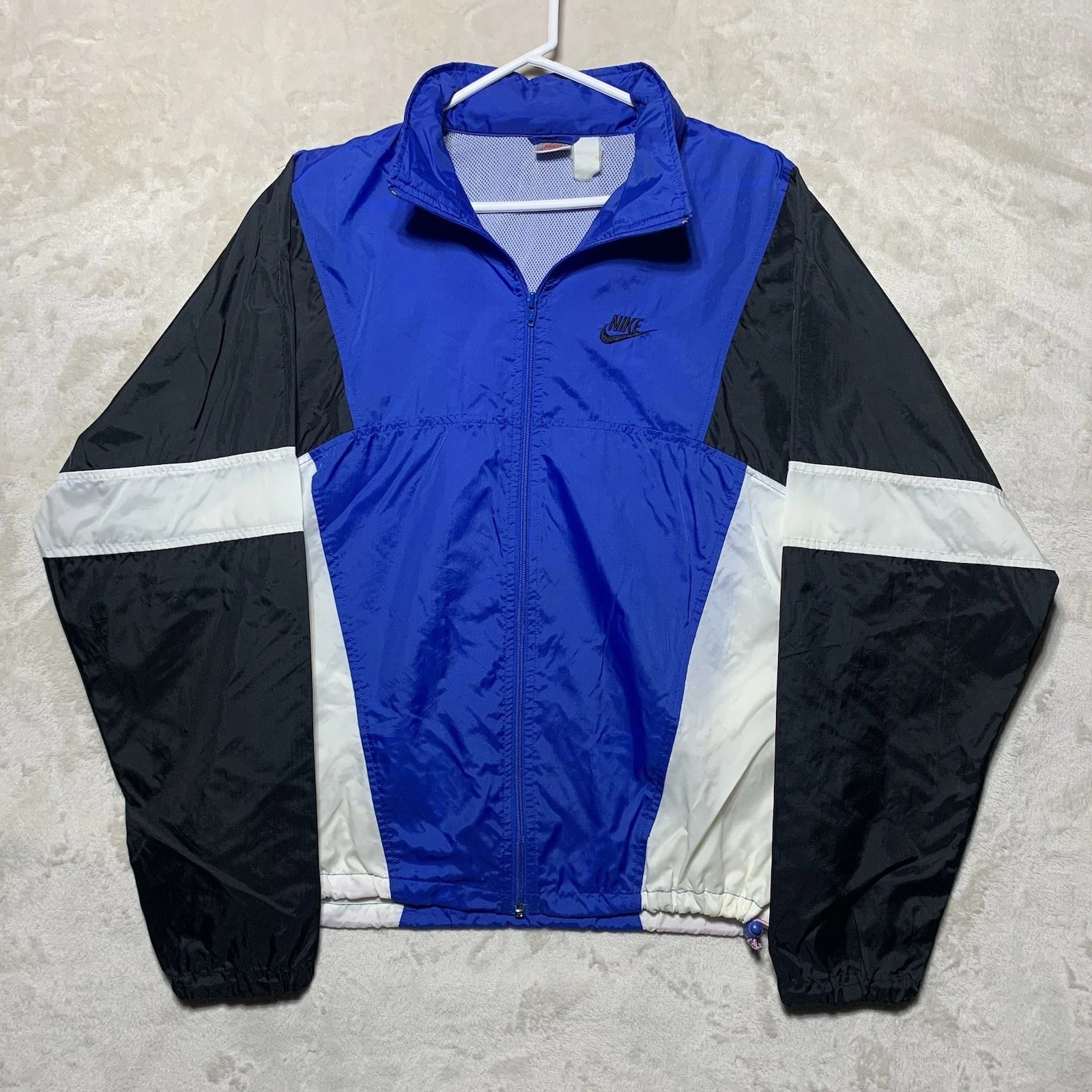 Vintage 90s Nike Full Zip Windbreaker Jacket Men’s L Packable Hood Vented *Read