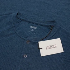 Orchard & Broome NWT Norfolk Short Sleeve Henley T-Shirt Size S in Blue Stripes