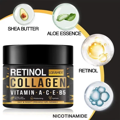 LGRAMER Retinol Collagen Face Cream 60G for Men Skin Care Moisturizing Hydrating Wrinkle