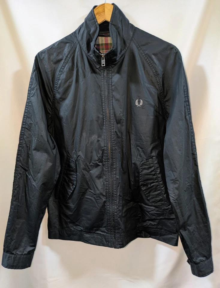 Jaqueta Bombardeiro Fred Perry Tartan Forrada Algodão Harrington M Marinha Efeito Cera Mod... - Imagem 2 de 4