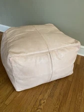 Leather Morrocan Pouf Ottoman 23x23x18 Cream Free Domestic Shipping USPS Ground