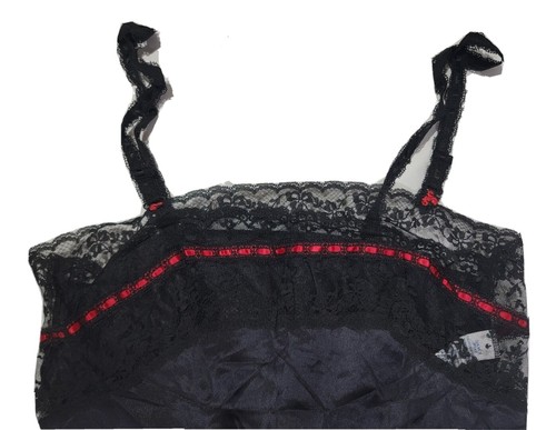 Vintage JC Penny Glossy Black Sheer Lace 2 Pc. Night Gown Top Panties Size Med - Picture 4 of 16