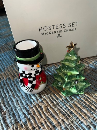 New Mackenzie Childs Christmas Hostess Set & Courtly Check Napkin Holder 4pc Set - Picture 2 of 4