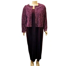 Studio Ease Dress Jacket Women's 24W Burgundy Velvet Long A-Line Floral VTG