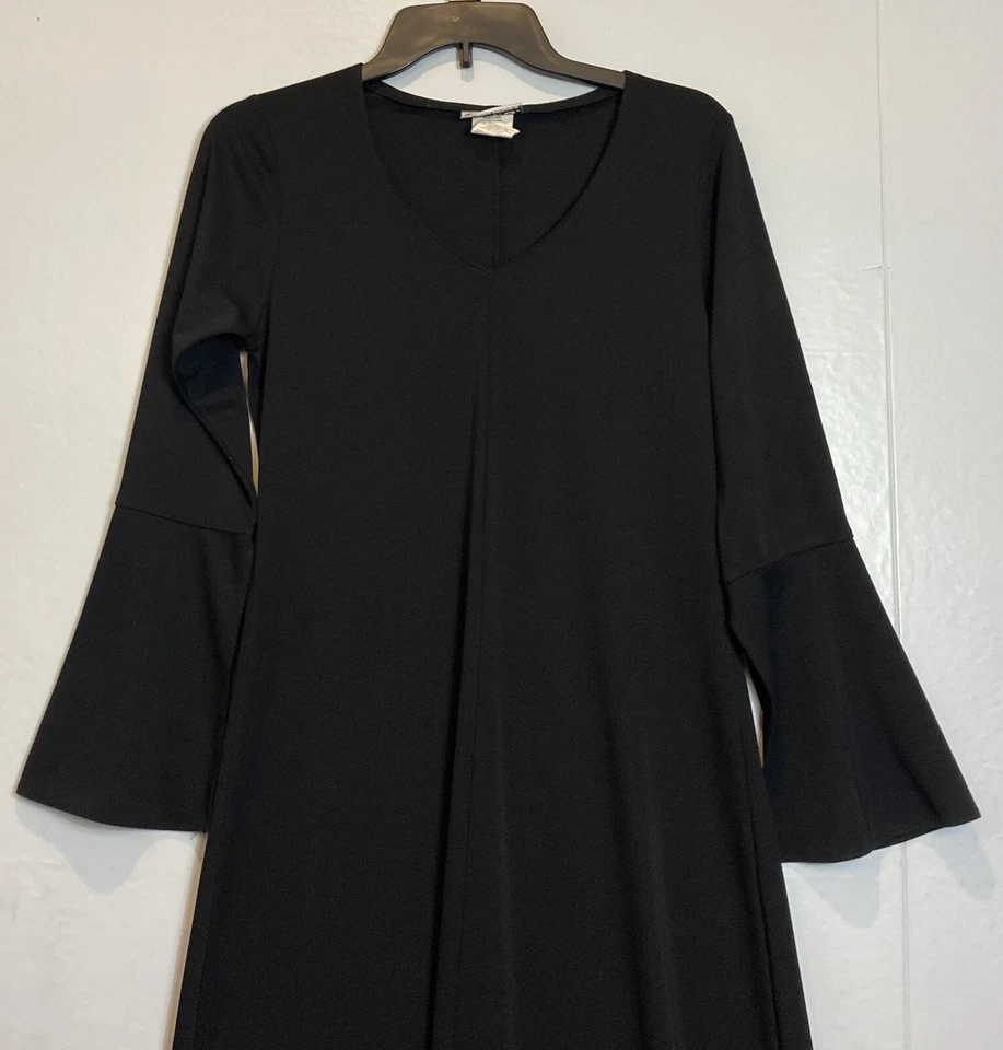 Y2K Vintage GAS Black Fairy Grunge Midi Dress Size M Bell Sleeve V-Neck Goth 90s - Image 2 of 4