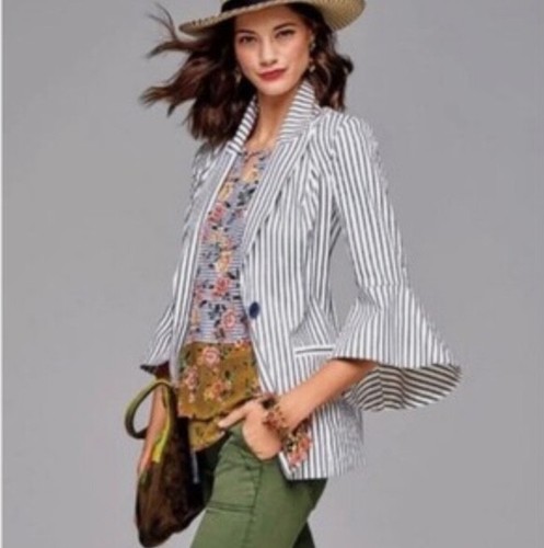 CAbi | 5295 Ole Ticking Stripe Bell Jacket Blazer Navy White size 2 - Picture 9 of 14