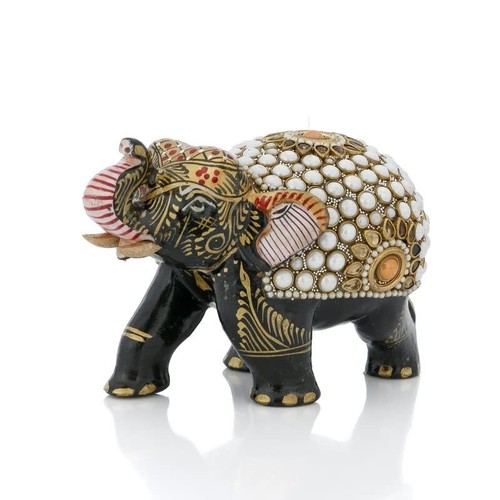 Wooden Elephant Figurine 8cm | Jaipur Print Handicraft Decor | Indian Art - Picture 4 of 6