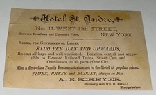 Rare Antique Victorian American Hotel St. Andre Advertising Trade Card! New York
