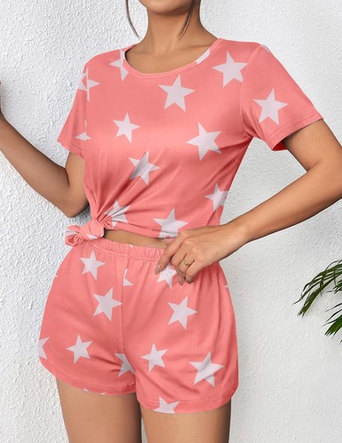 Women Pajama Set Short Sleeve Comfy Pjs Sets 2 Piece Lounge Set with Pockets ... - Picture 2 of 6