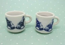 Mini Blue and White Cups Mugs Old Couple in Rocking Chairs Set of 2 no maker