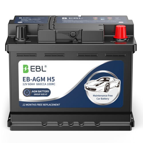 EBL AGM Battery BCI Group Size 47 12V 60Ah 100Min RC, 660A CCA Starting Power