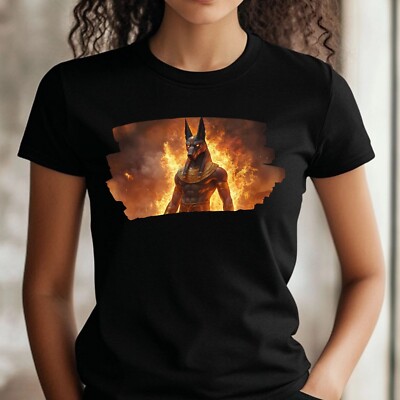 Frauen T-Shirt Anubis Gott in Flammen Motiv Baumwolle Größe S bis 3XL